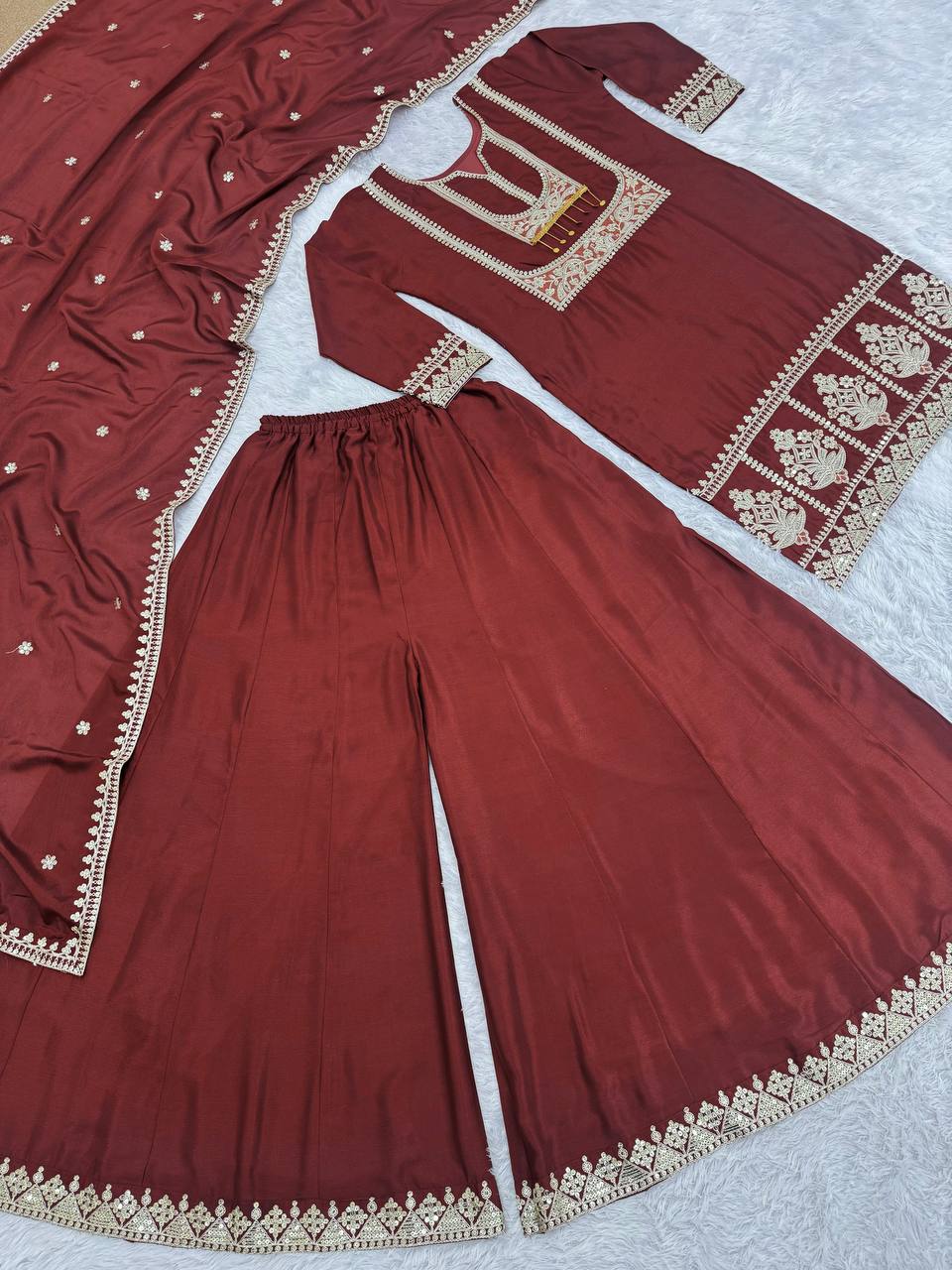 Beautiful Designer Top - Plazzo With Fancy Dupatta