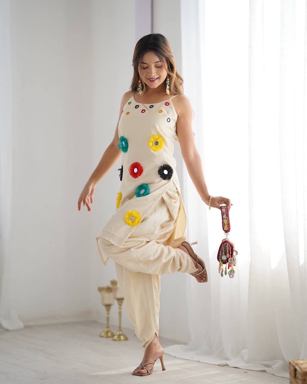 Designer Fancy Look Top And Bottom With Mirror Khatli Work