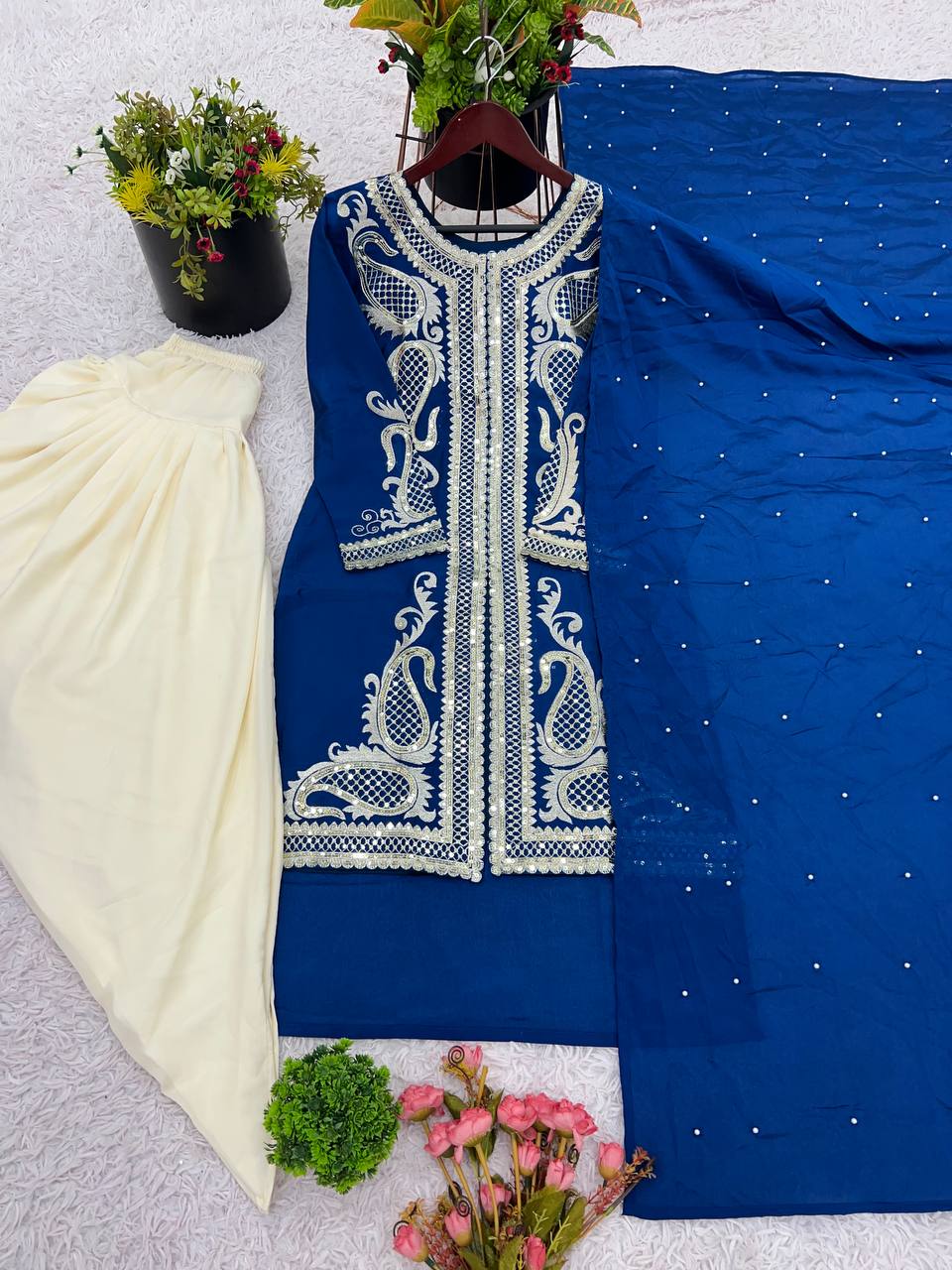 Designer Party Wear Look Top ,Dhoti Salwar And Dupatta