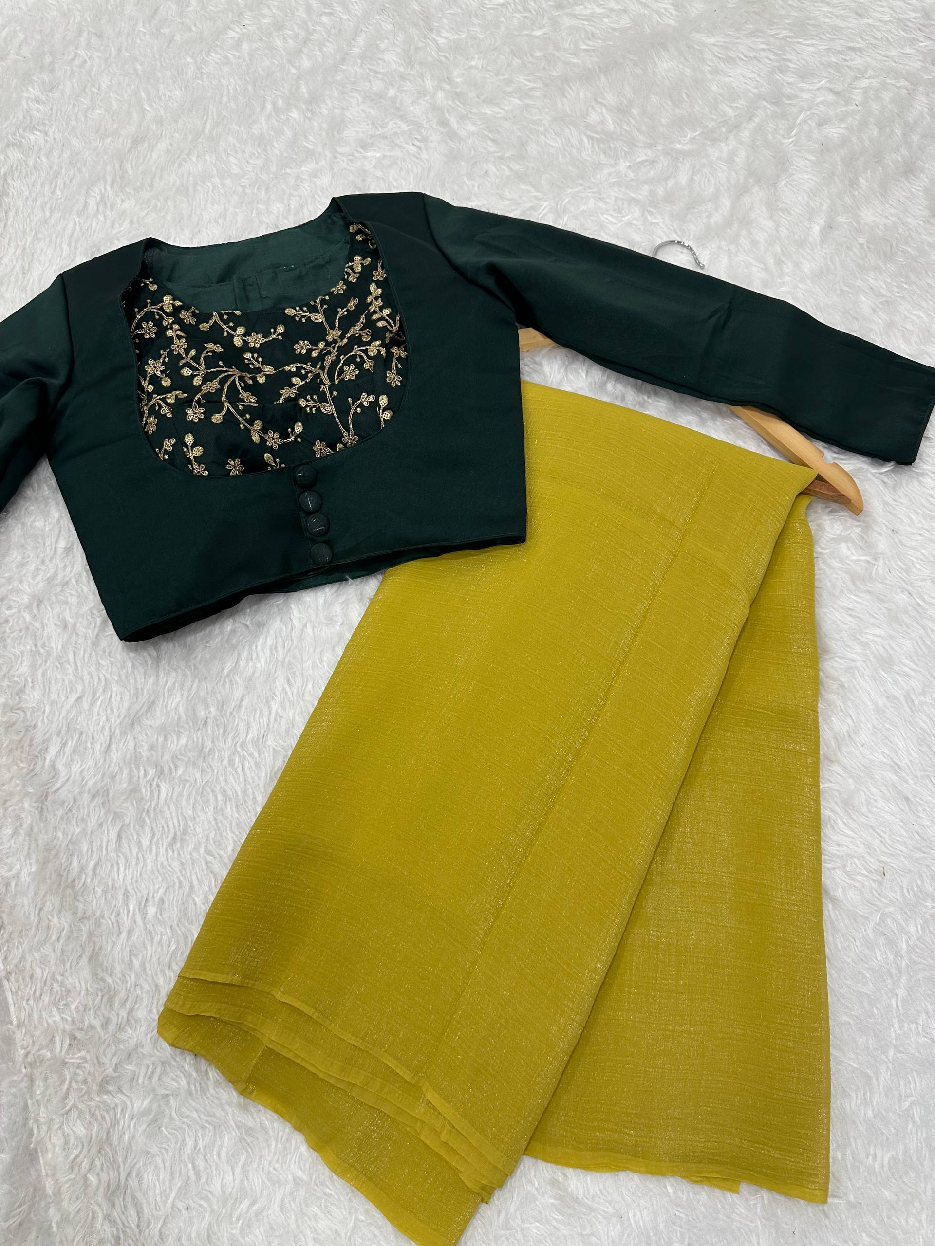 Party Wear Look Saree And Blouse With Sequins & Dori Work