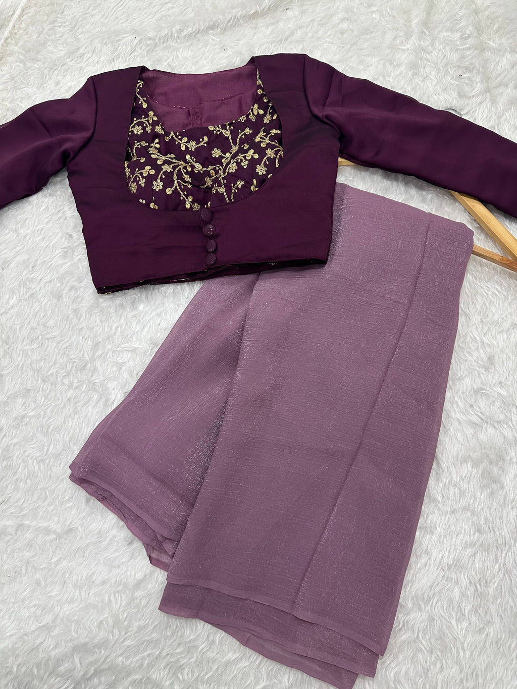 Party Wear Look Saree And Blouse With Sequins & Dori Work