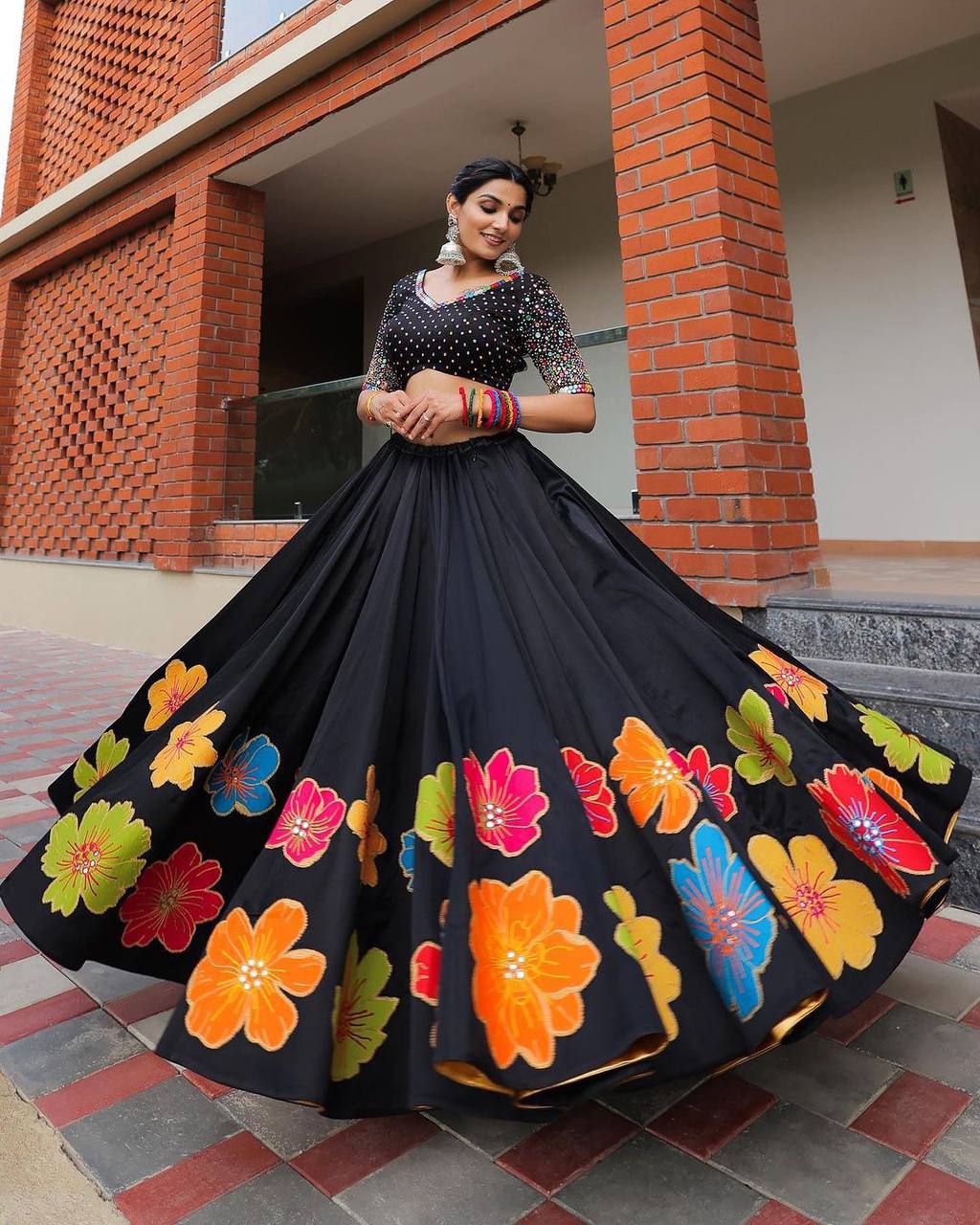 Designer Lehenga Choli With Print And Real Mirror Work