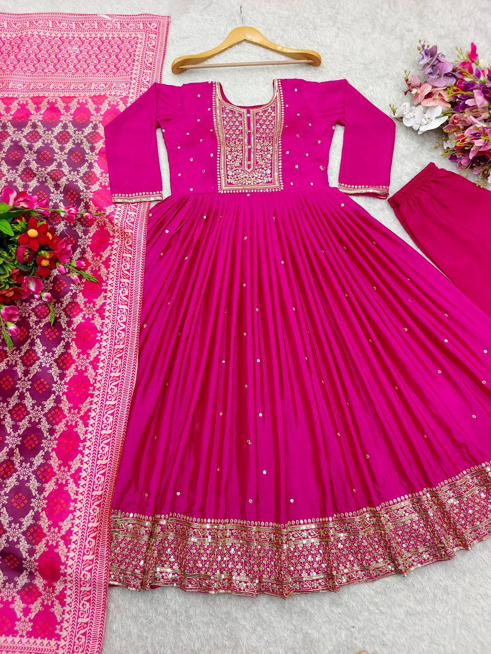 Beautiful Party Wear Gown-Pent And Dupatta