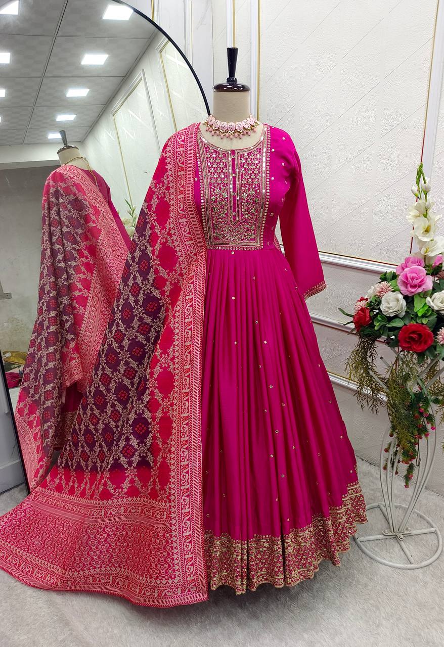 Beautiful Party Wear Gown-Pent And Dupatta