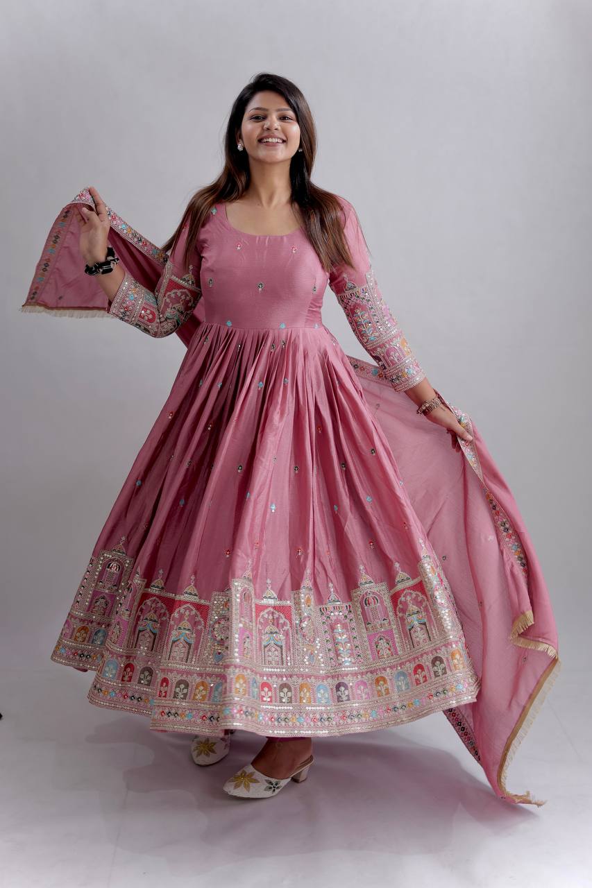 Beautiful Gown -Pent And Dupatta With Embroidery Coding Dori Work