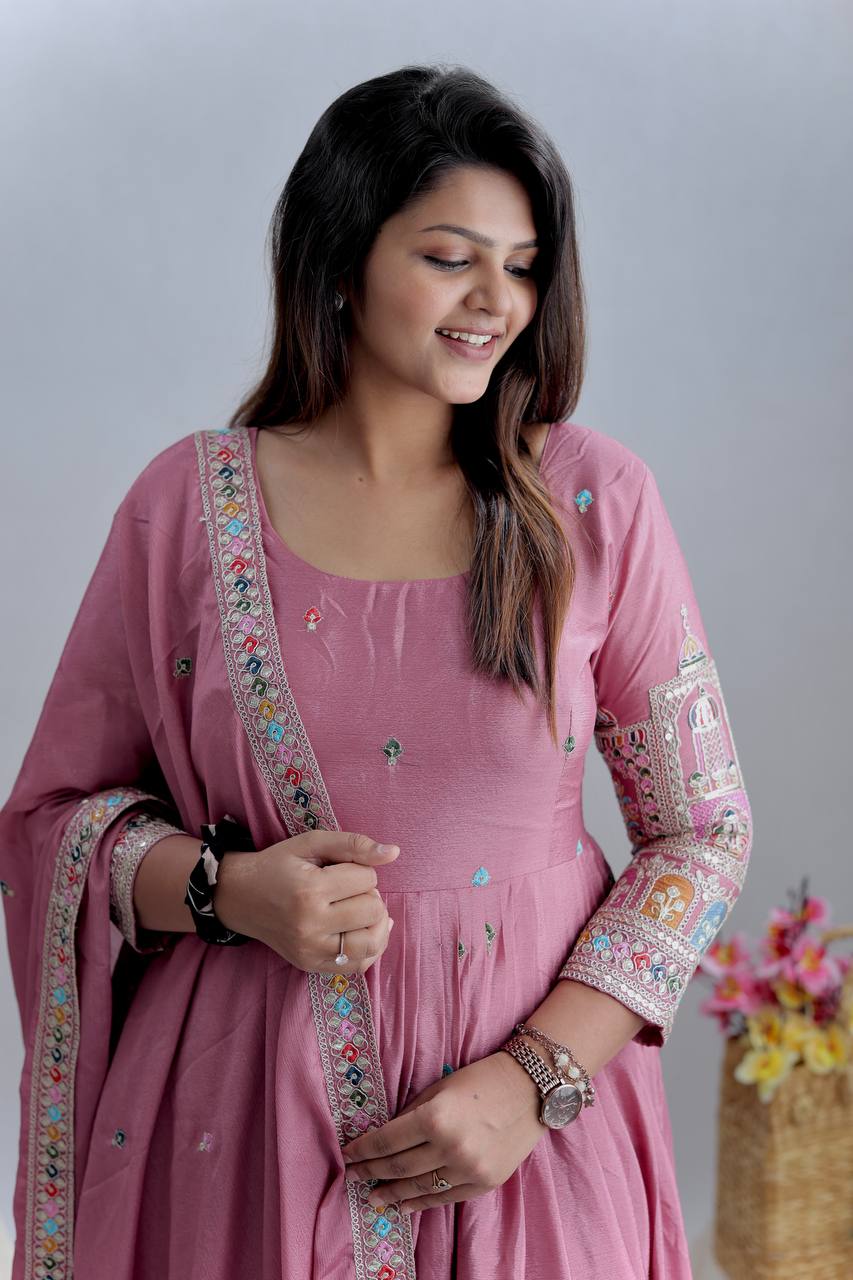 Beautiful Gown -Pent And Dupatta With Embroidery Coding Dori Work