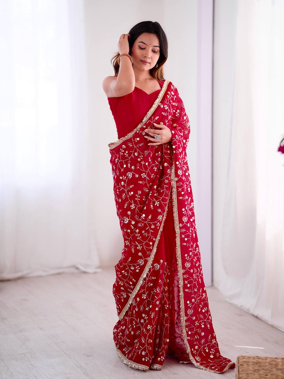 Designer Party Wear Look Saree With Embroidery Sequence Work