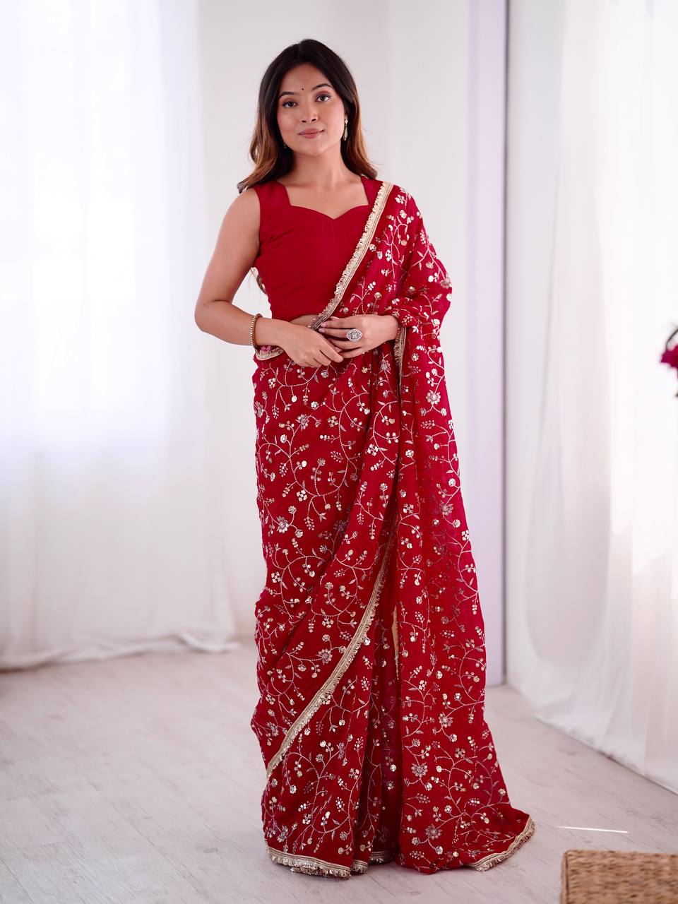 Designer Party Wear Look Saree With Embroidery Sequence Work