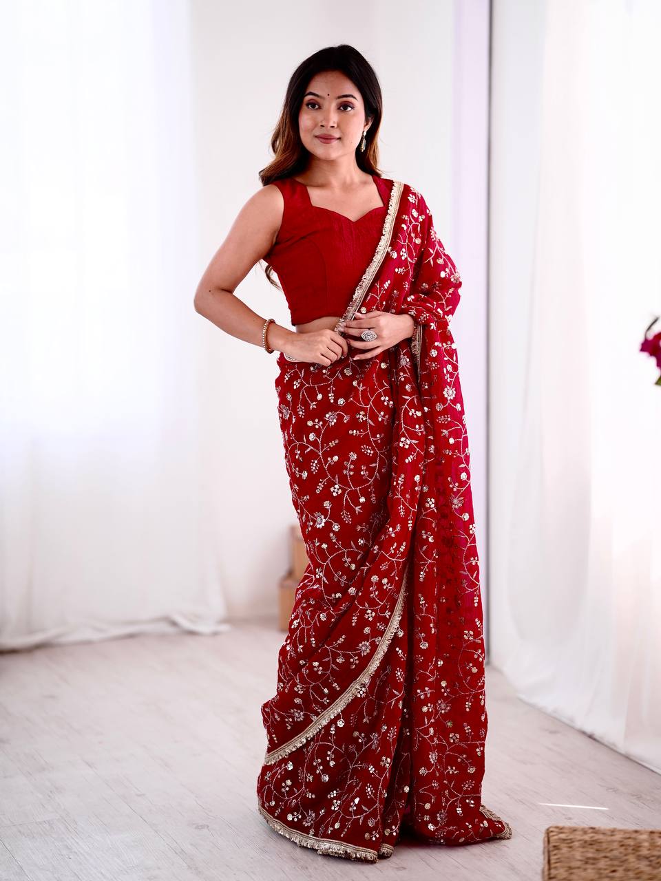 Designer Party Wear Look Saree With Embroidery Sequence Work