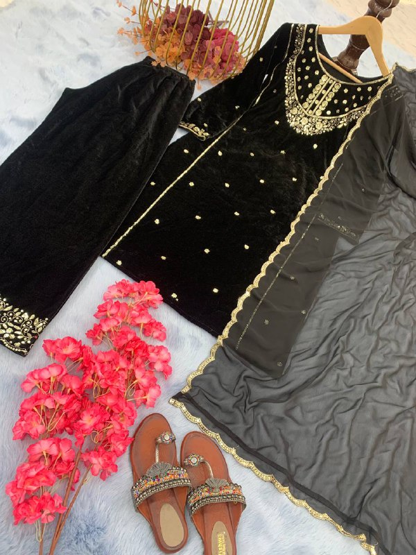 Fancy Wedding Wear Top Bottom & Dupatta With Embroidery Work