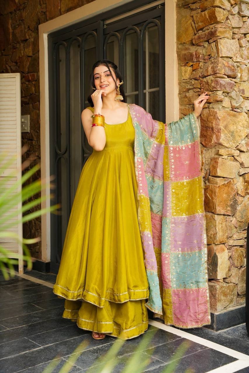 Party Wear Look Designer Gown-Bottom And Dupatta