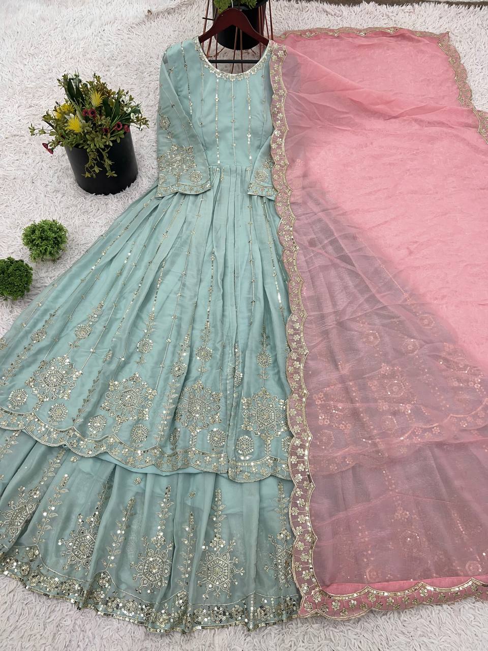 Beautiful Party Wear Top Bottom And Dupatta