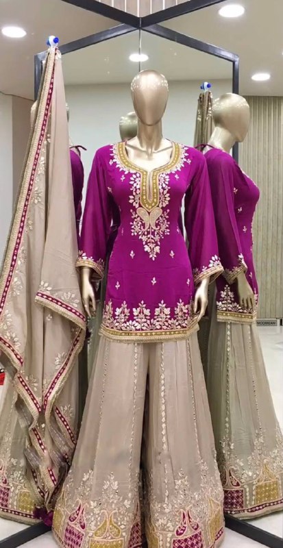Designer Party Wear Look Top-Plazzo And Dupatta With Heavy Embroidery Work