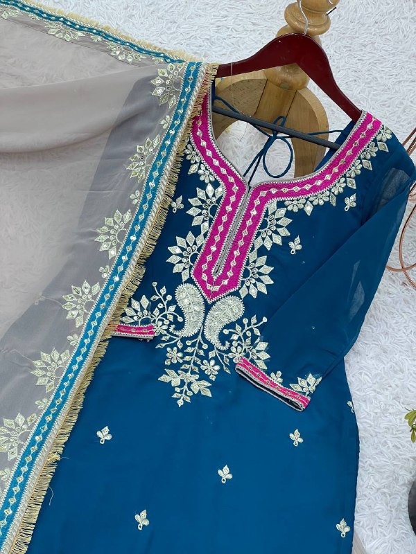 Designer Party Wear Look Top-Plazzo And Dupatta With Heavy Embroidery Work