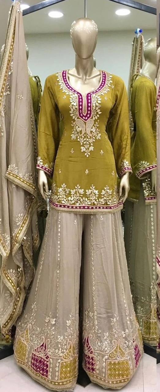 Designer Party Wear Look Top-Plazzo And Dupatta With Heavy Embroidery Work