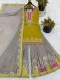 Designer Party Wear Look Top-Plazzo And Dupatta With Heavy Embroidery Work