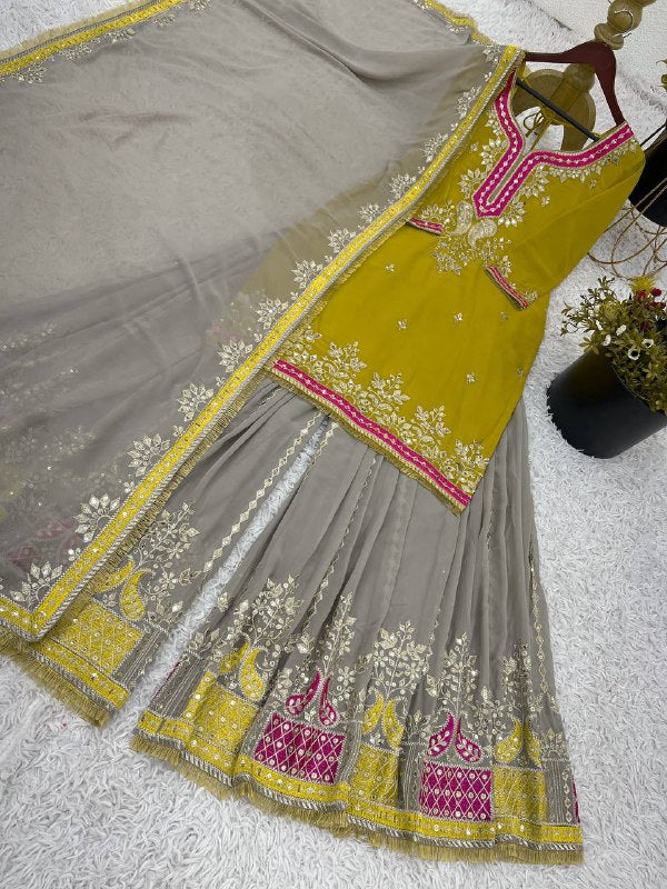 Designer Party Wear Look Top-Plazzo And Dupatta With Heavy Embroidery Work