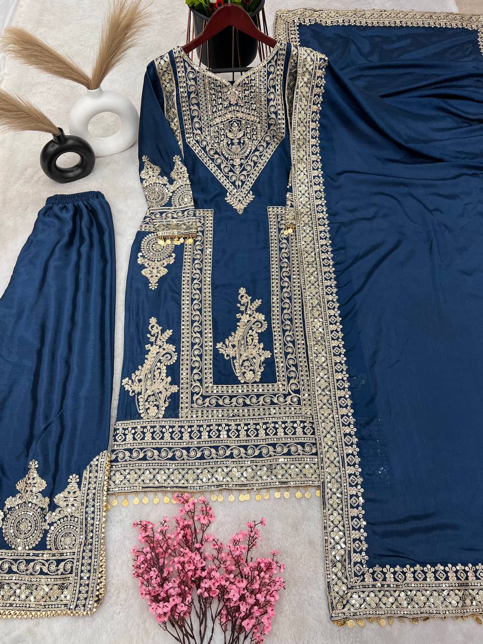 Beautiful Top-Bottom And Dupatta With Heavy Embroidery Coding Dori-Sequence Work