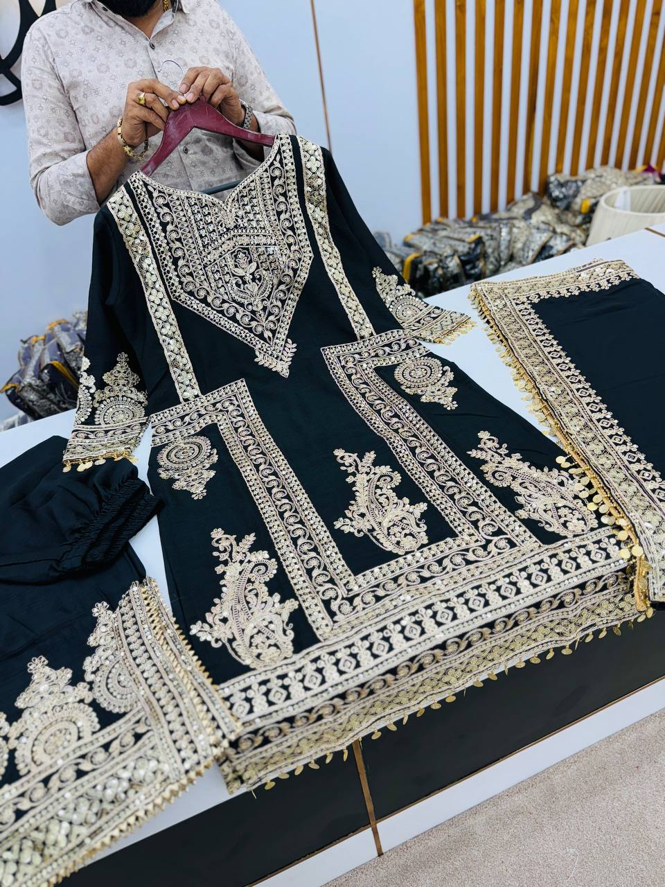 Beautiful Top-Bottom And Dupatta With Heavy Embroidery Coding Dori-Sequence Work