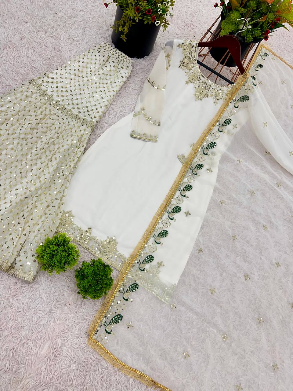 Designer Party Wear Look Top-Plazzo And Dupatta With Heavy Embroidery Work