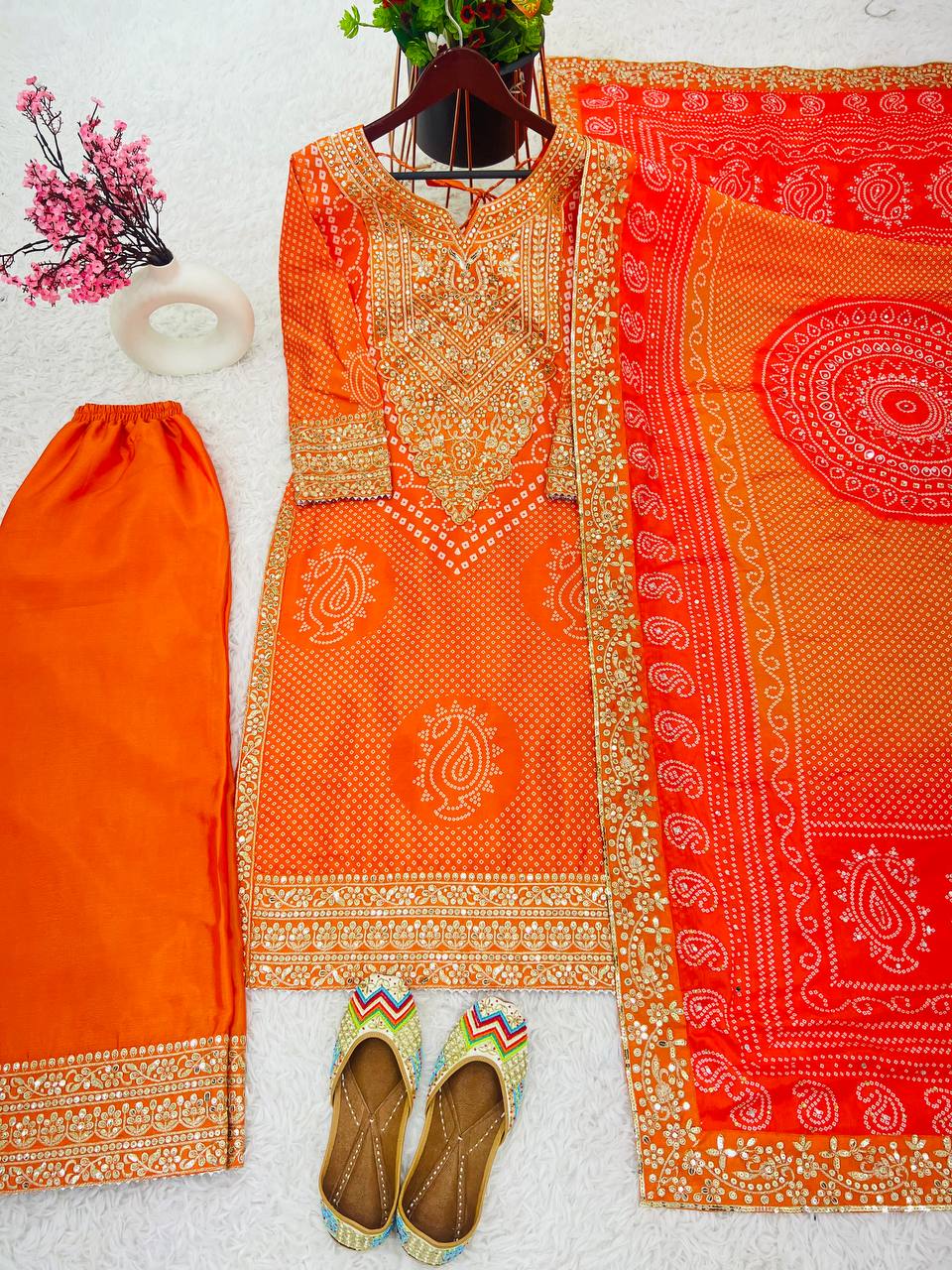 Fancy Top-Bottom And Dupatta With Digital Print And Embroidery Sequence Work