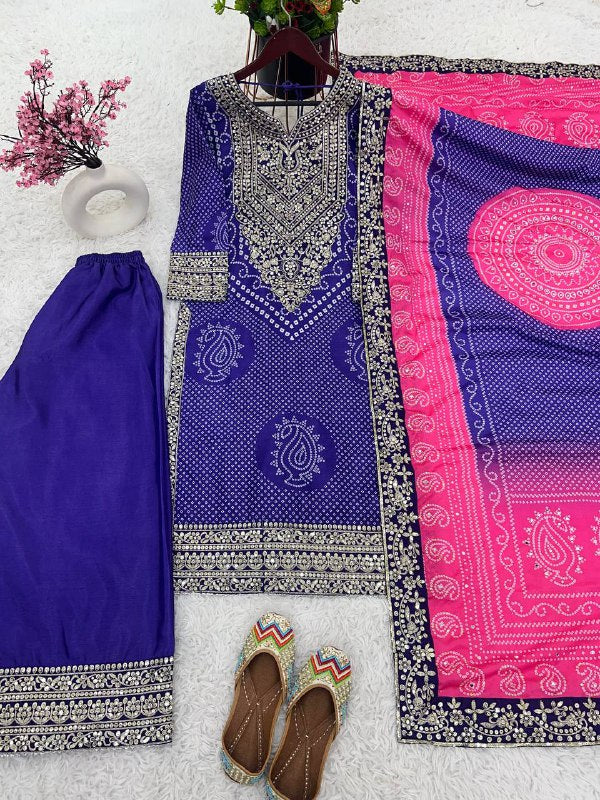 Fancy Top-Bottom And Dupatta With Digital Print And Embroidery Sequence Work