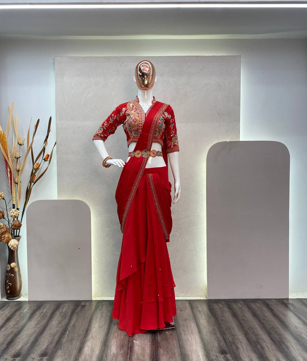 Party Wear Look Lehenga Saree With Moti Work