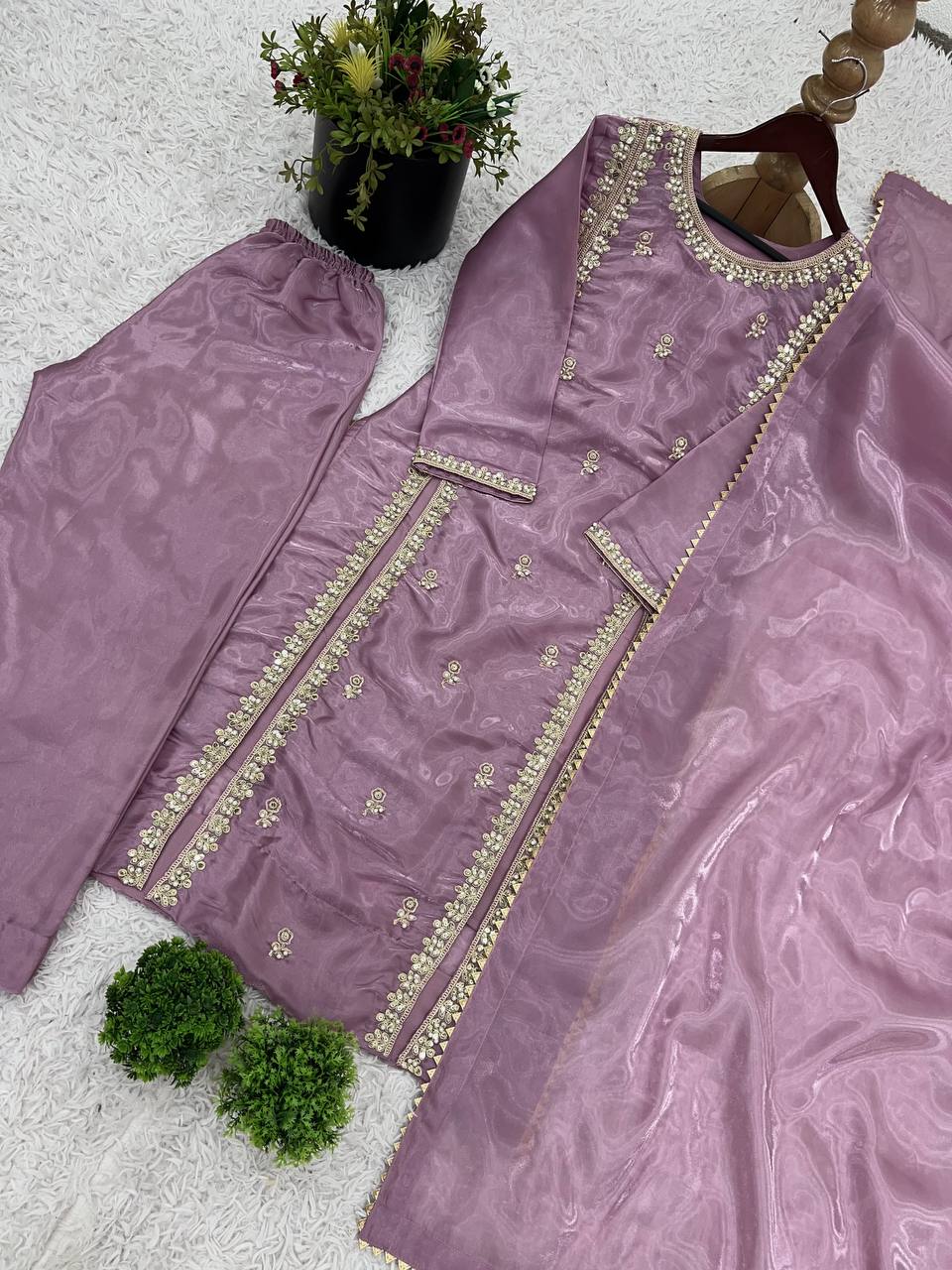 Designer Party Wear Look Top Plazzo & Dupatta Set