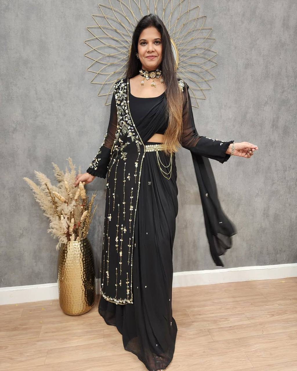 Party Wear Look Beautiful Saree With Embroidery Work