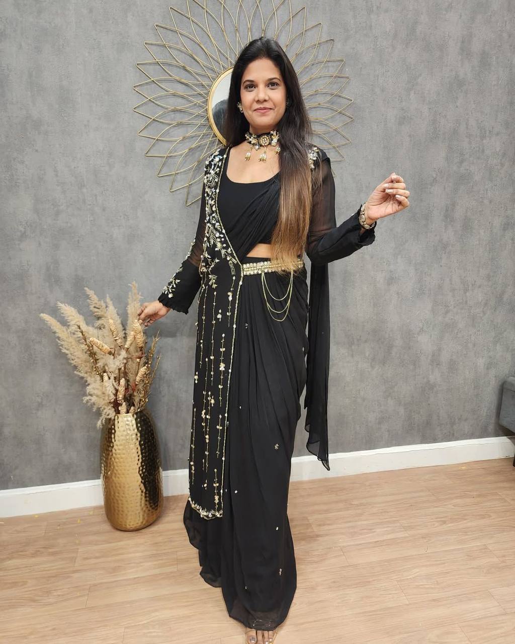 Party Wear Look Beautiful Saree With Embroidery Work