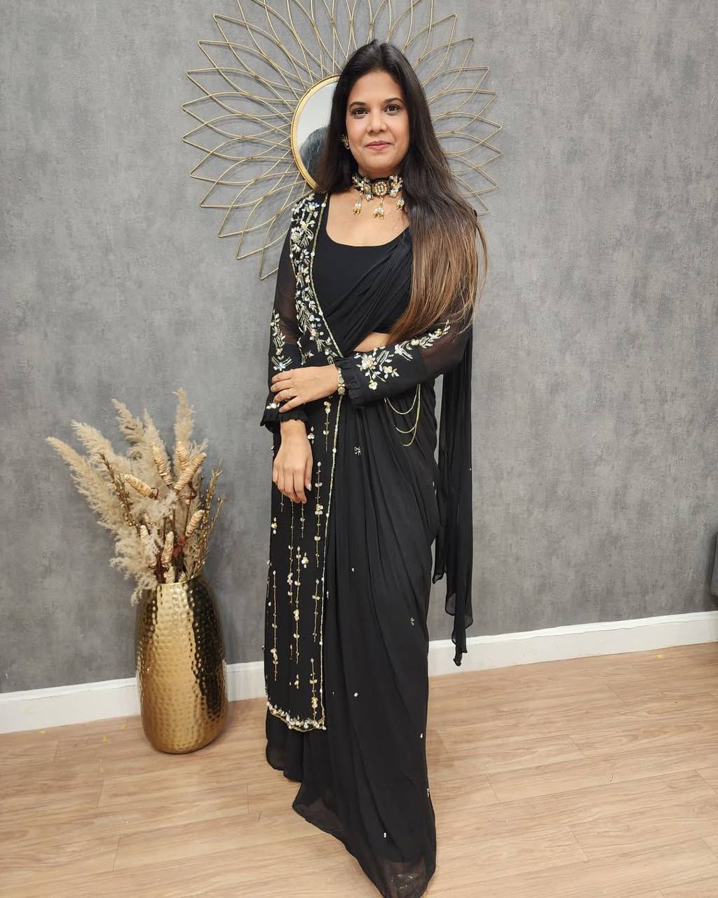 Party Wear Look Beautiful Saree With Embroidery Work