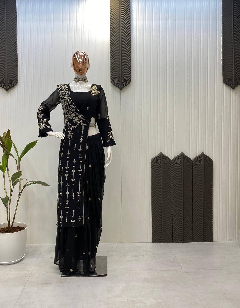 Party Wear Look Beautiful Saree With Embroidery Work