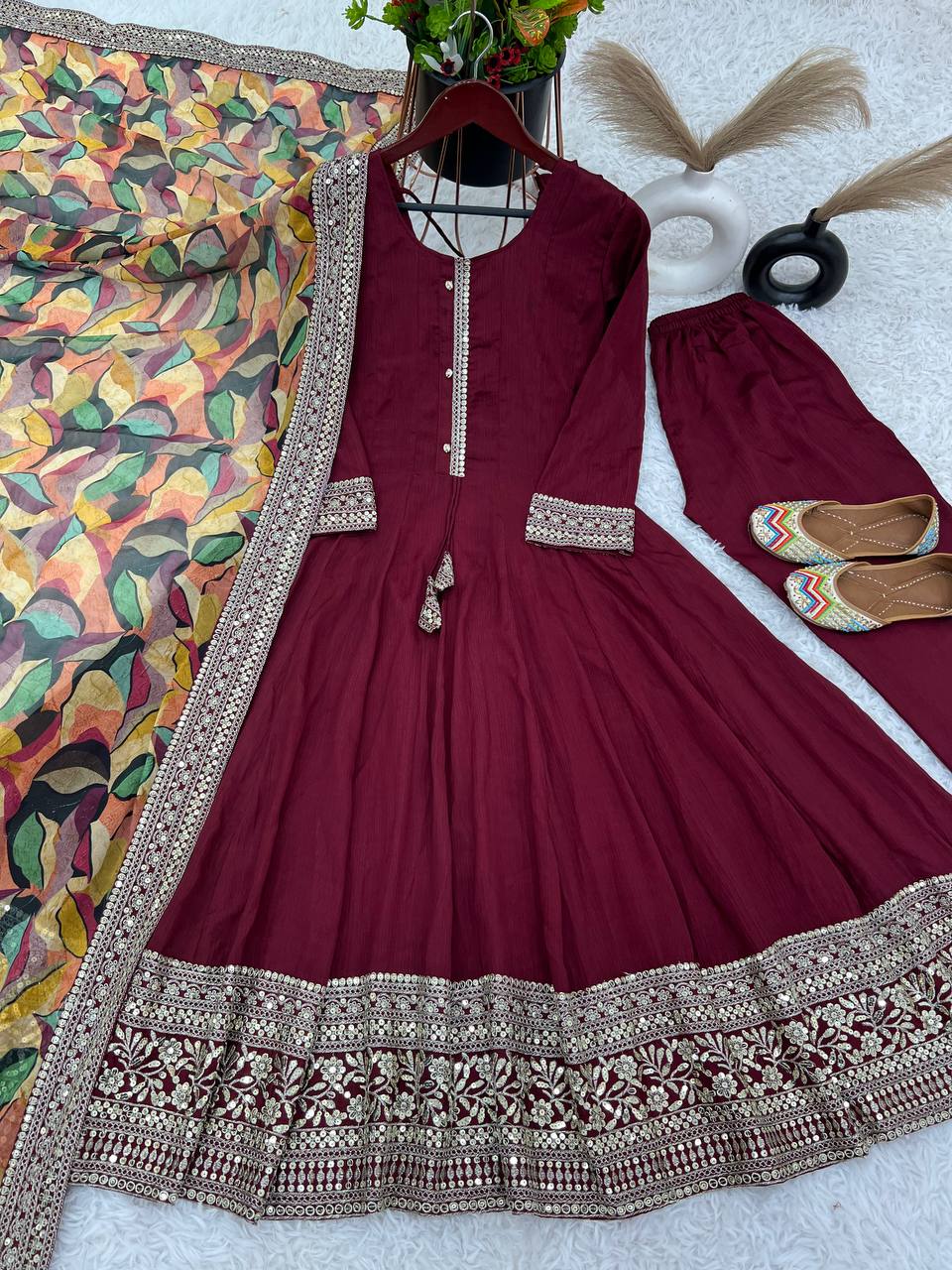 Designer Party Wear Look Heavy Embroidery Sequence Work Gown With Dupatta