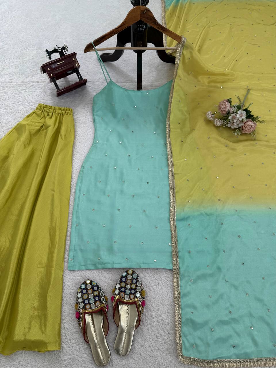 Party Wear Look Suit Set With Sequence And Thread Work