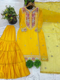 Beautiful Top-Gharara And Dupatta With Heavy Embroidery Sequence Work