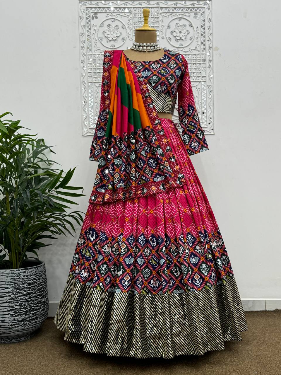 Beautiful Lehenga Choli With Fancy Digital Print With Embroidery Sequence Work