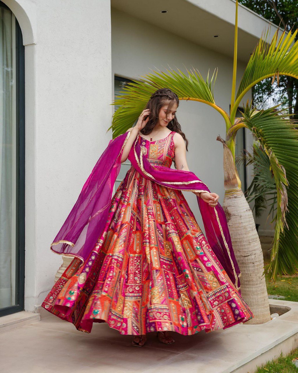 Party Wear Look Beautiful Anarkali Gown And Dupatta
