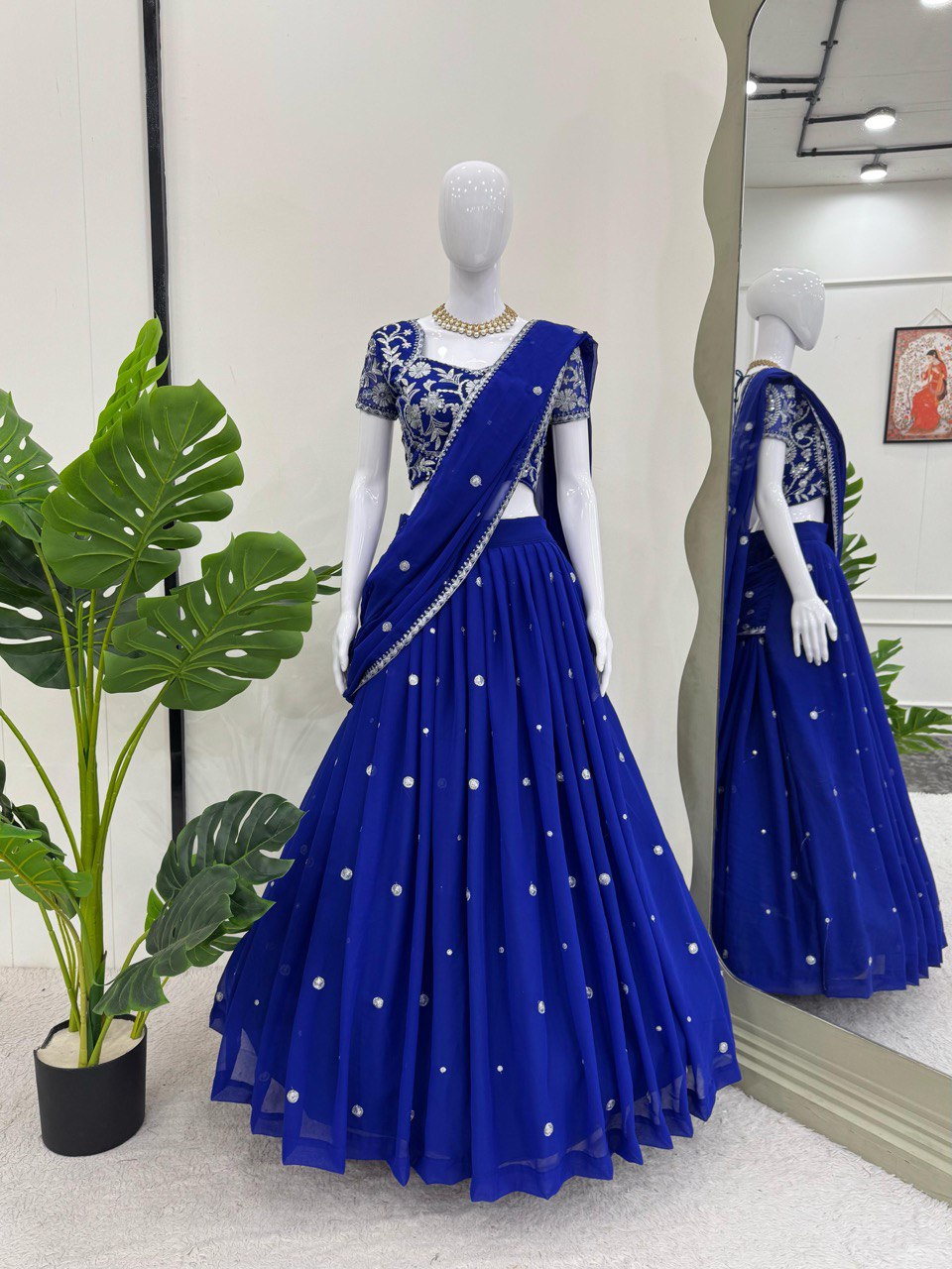 Party Wear Look Lehenga Saree With Thread And Sequence Work