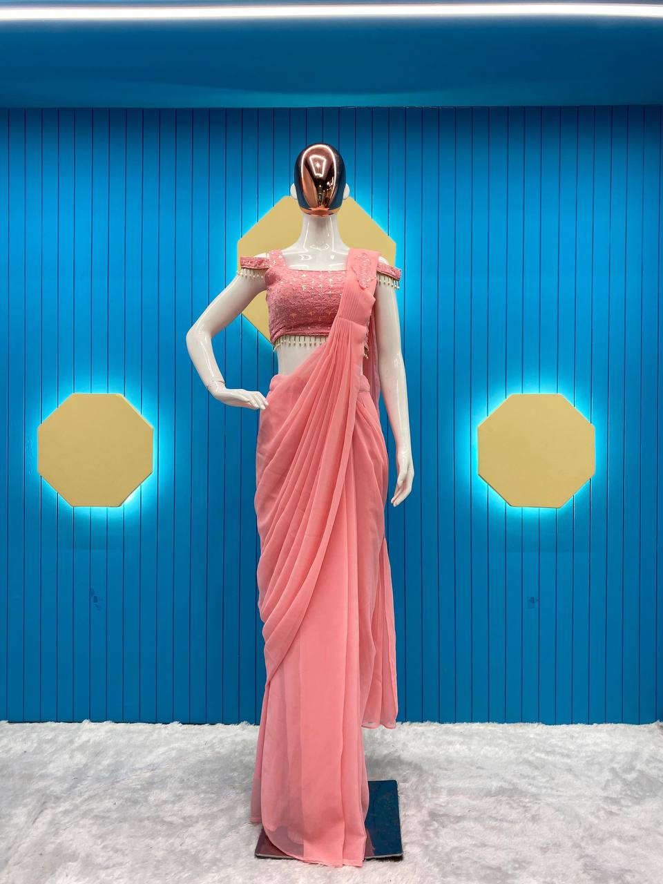 Party Wear Designer Saree With Sequence Embroidery Work