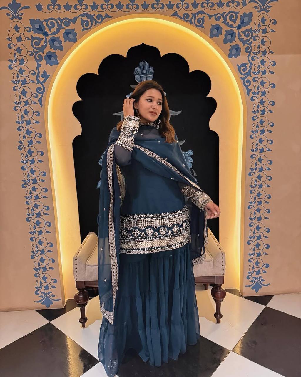 Party Wear Look Suit Set With Sequins & Zari Embroidery Work