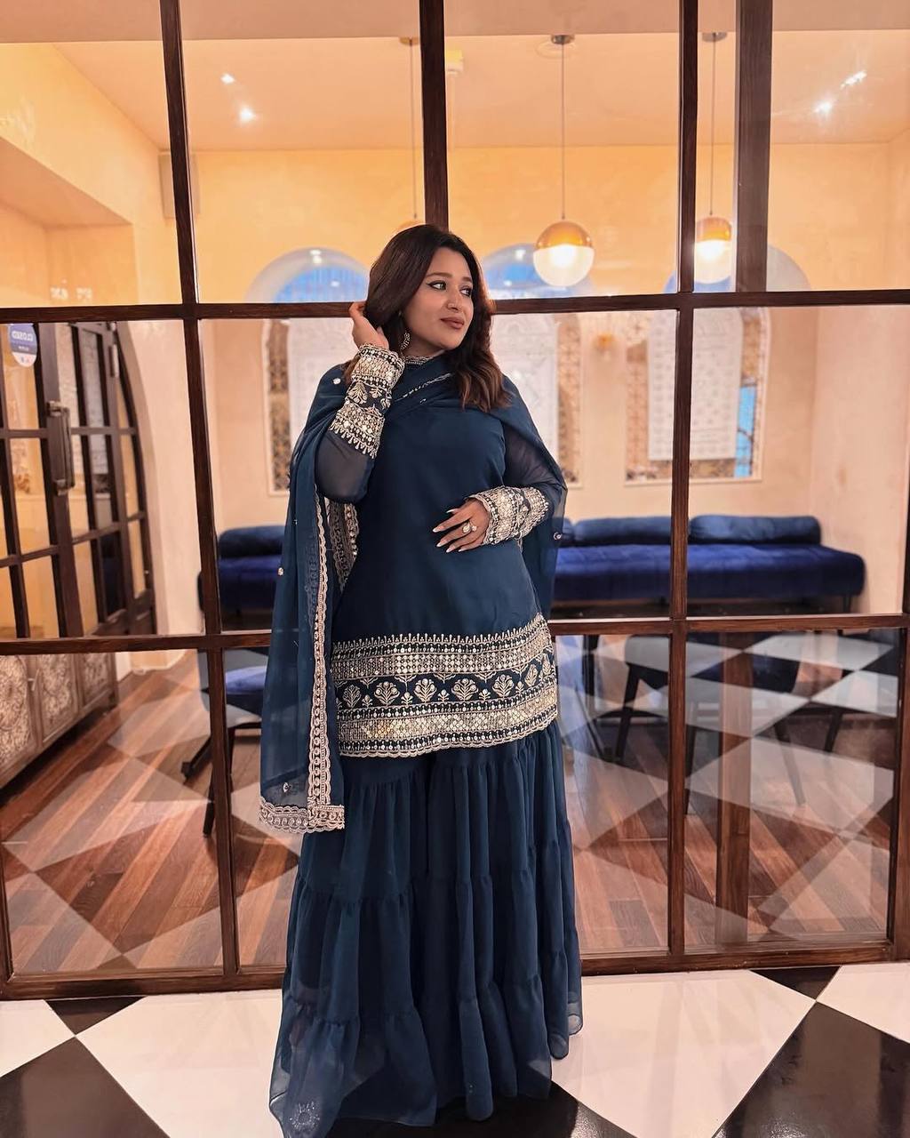 Party Wear Look Suit Set With Sequins & Zari Embroidery Work