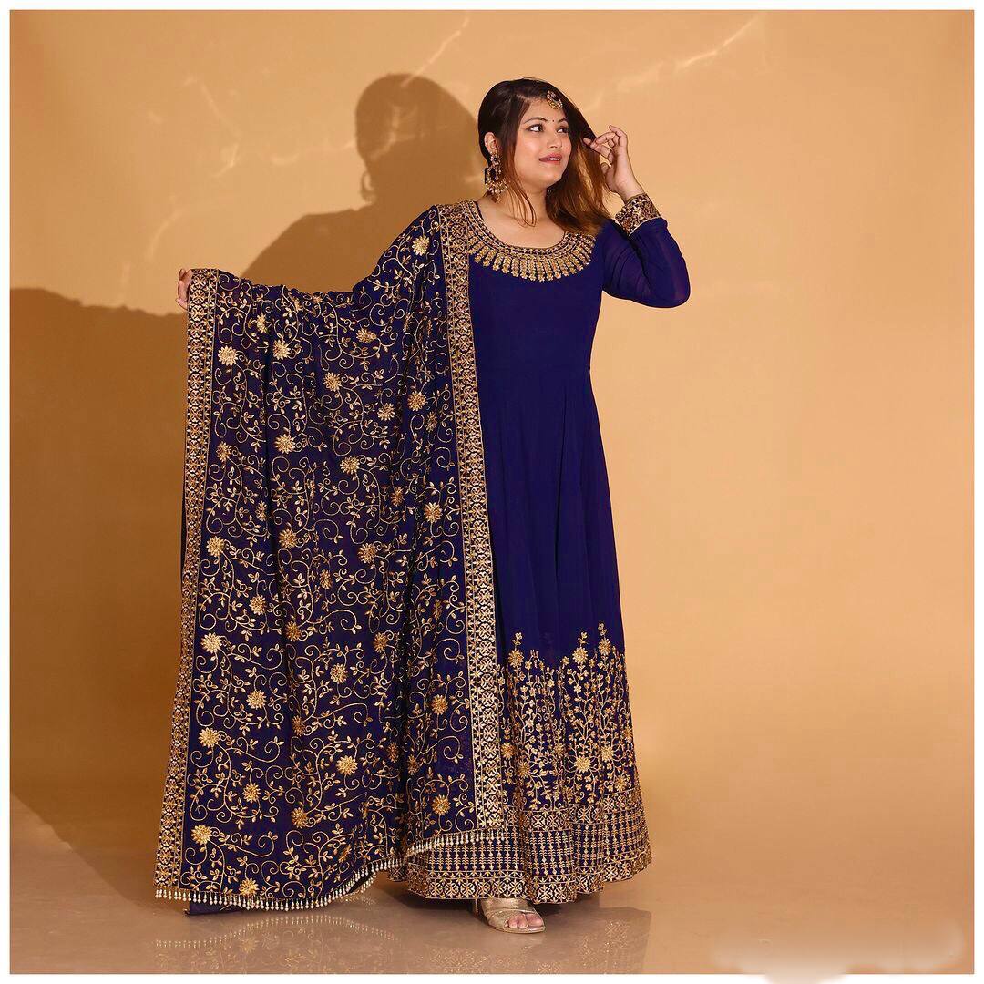 Beautiful Gown And Dupatta With Embroidery Sequence Work Lace Border