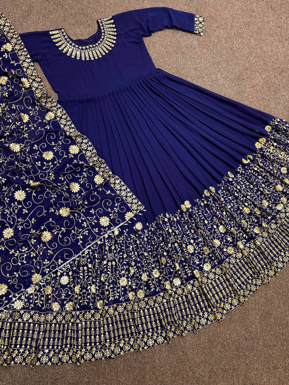 Beautiful Gown And Dupatta With Embroidery Sequence Work Lace Border
