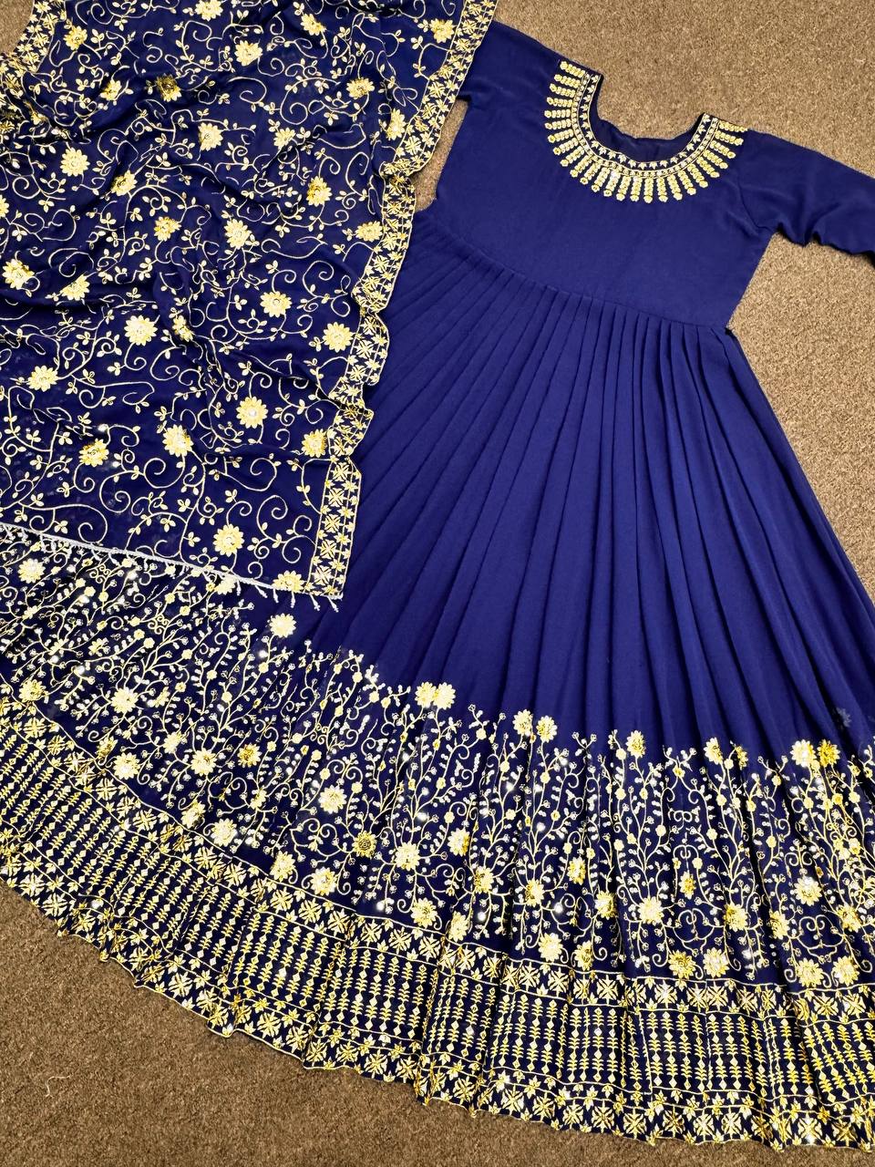 Beautiful Gown And Dupatta With Embroidery Sequence Work Lace Border
