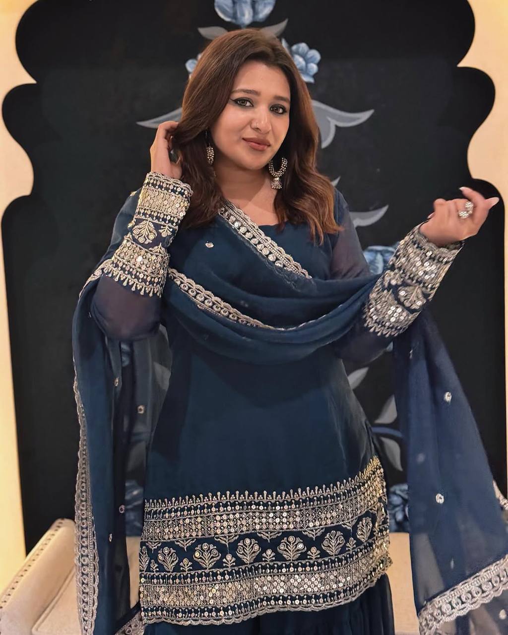 Party Wear Look Suit Set With Sequins & Zari Embroidery Work