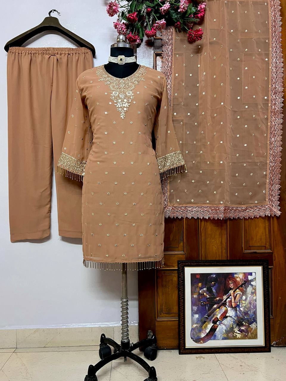 Party Wear Look Suit Set With Sequins & Zari Embroidery Work