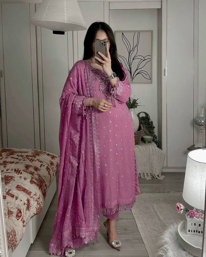 Party Wear Look Suit Set With Sequins & Zari Embroidery Work