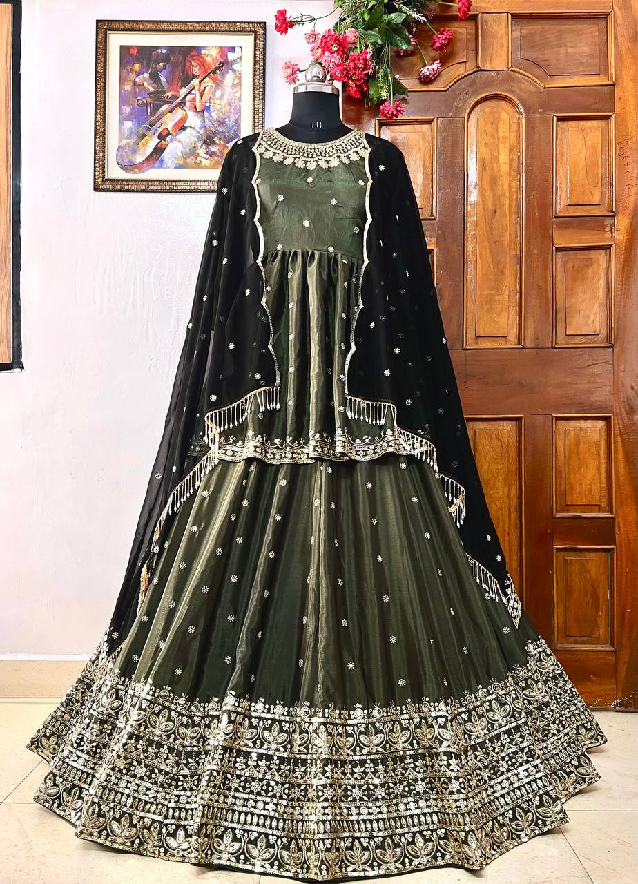 Designer Top-Lehenga And Dupatta With Beautiful Sequins Embroidery Work