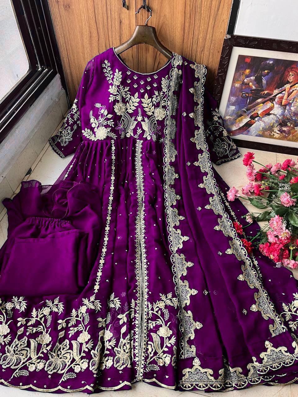 Designer Party Wear Gown With Zari Embroidery Work