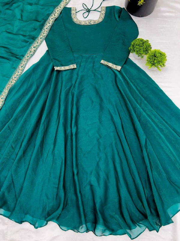 Designer Party Wear Look Gown-Dupatta With Multi Thread Embroidery Sequence Work